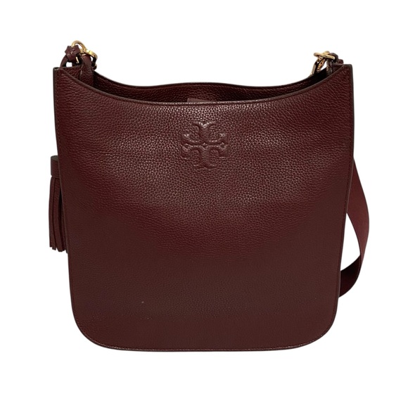 Tory Burch Wine Red Pebbled Square Bag - Picture 1 of 9